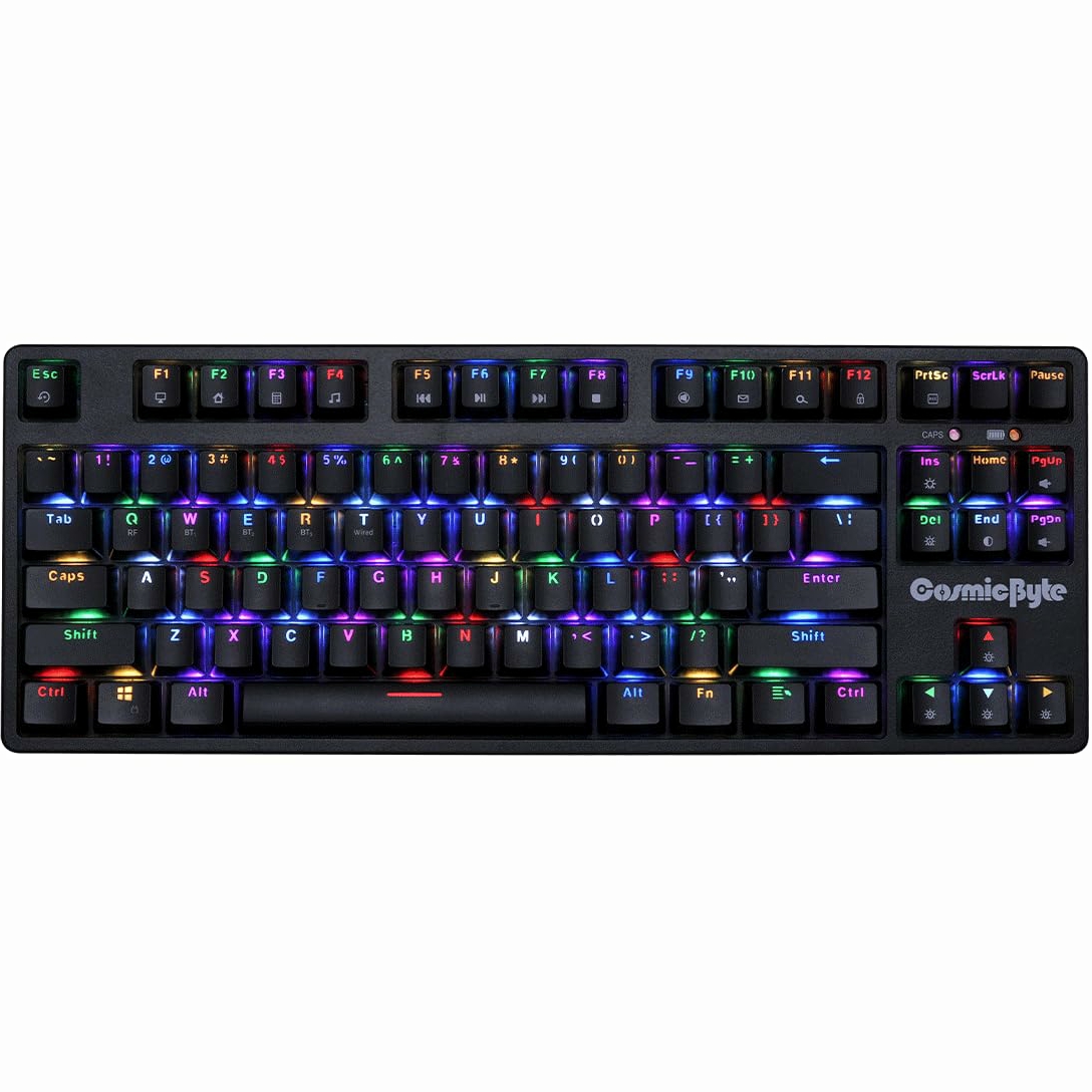 Cosmic Byte CB-GK-39 Trinity 3 Modes WiFi + Bluetooth + Wired Optical Swappable Blue Switch Keyboard, Per Key RGB, 100 Million Life Switches, 3000mAh Battery, Fast Response, Software Support (Black) - Image 1
