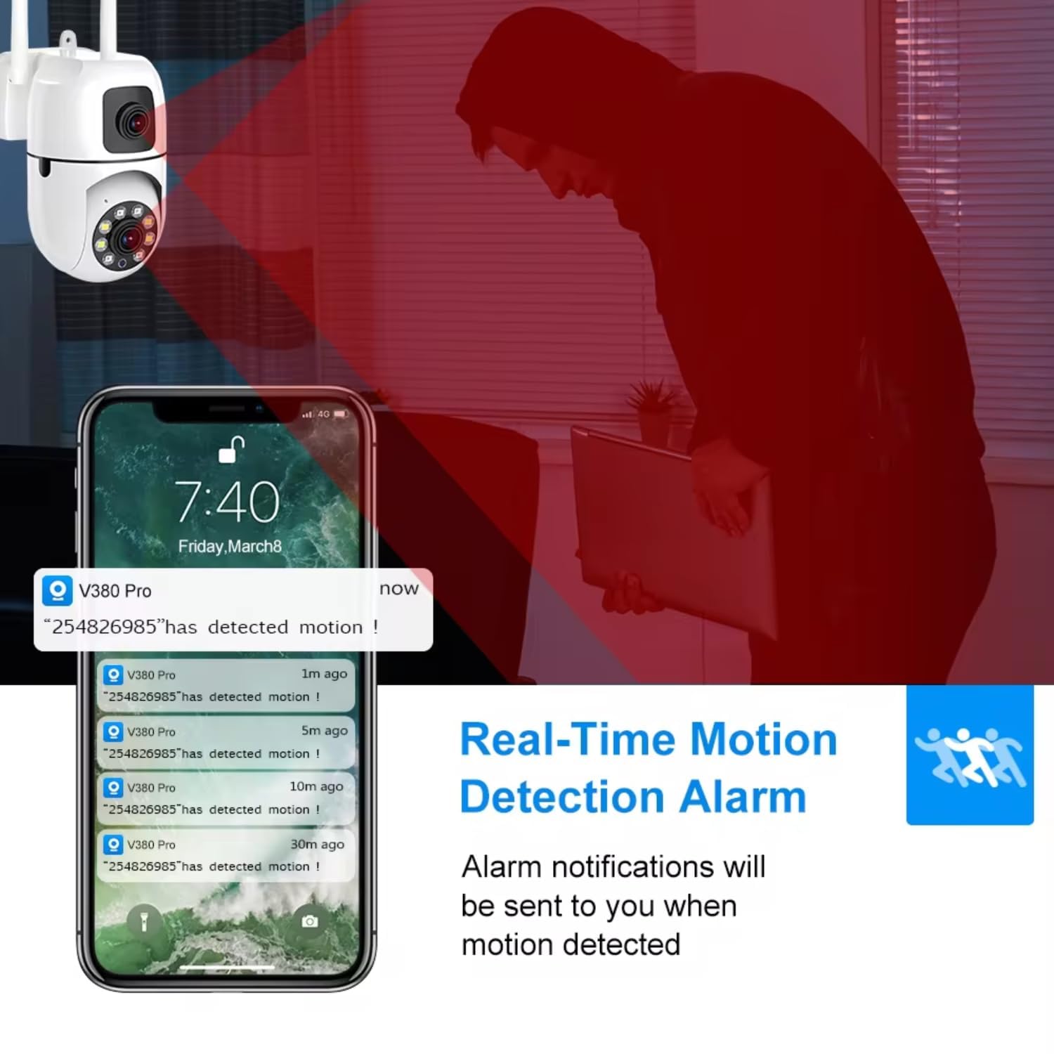 Smarthome Dual Lens, 5+5MP WiFi CCTV Camera, PTZ And Fixed View, AI Motion Detection, Color Night Vision, Two-Way Audio, 360 Coverage, App Access - Image 8