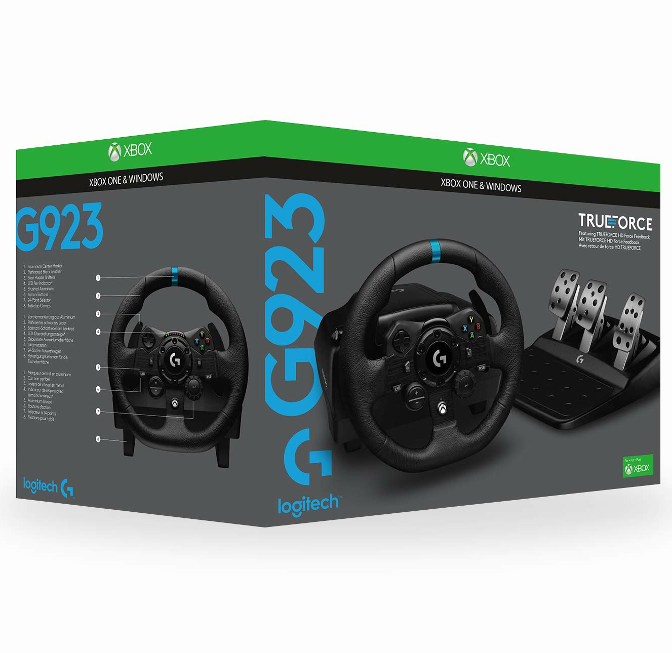 Logitech G923 Racing Wheel and Pedals for Xbox X|S, Xbox One and PC Featuring TRUEFORCE up to 1000 Hz Force Feedback, Responsive Pedal, Clutch Control - Image 1