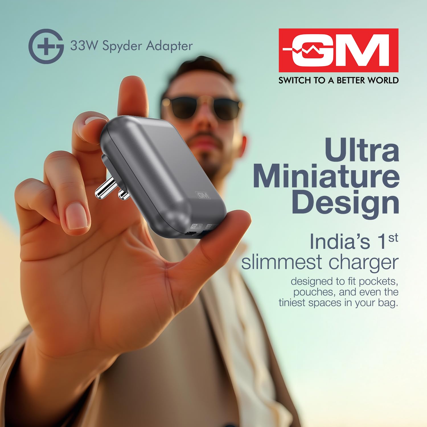 GM G+ 33W Spyder GaN Charger, Compact Dual-Port Fast Charger with Foldable Indian Pin, GaN Technology, Protection Features, Type-C PD And USB-A Output - Image 2