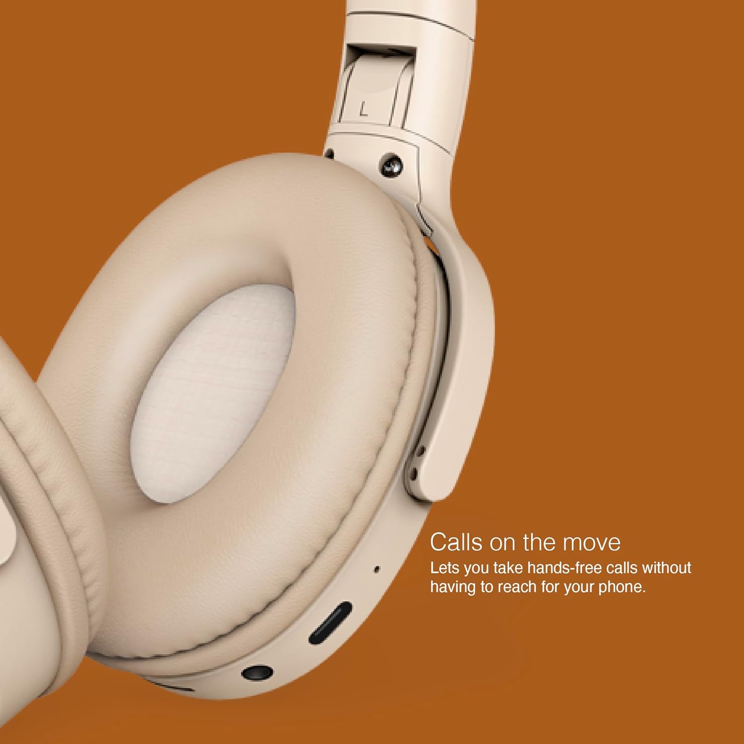 FINGERS Rock-n-Roll H6 On-Ear Bluetooth Headphones with Mic 12 Hours Playtime, 40mm Neodymium Drivers, Leatherette Headband, Bluetooth® v5.4 FM Radio MicroSD AUX- Beige - Image 8