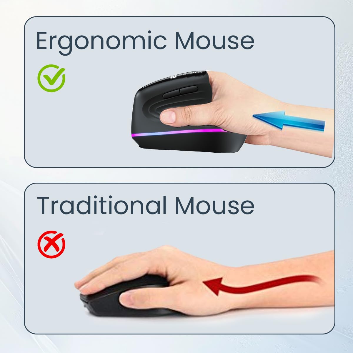 Portronics POR 3031 Toad Ergo 3 Ergonomic Wireless Mouse with RGB, 2400 DPI, Dual Mode BT And 2.4GHz Connectivity, Rechargeable Battery, 6 Buttons, Adjustable DPI, Silent Clicks Black - Image 8