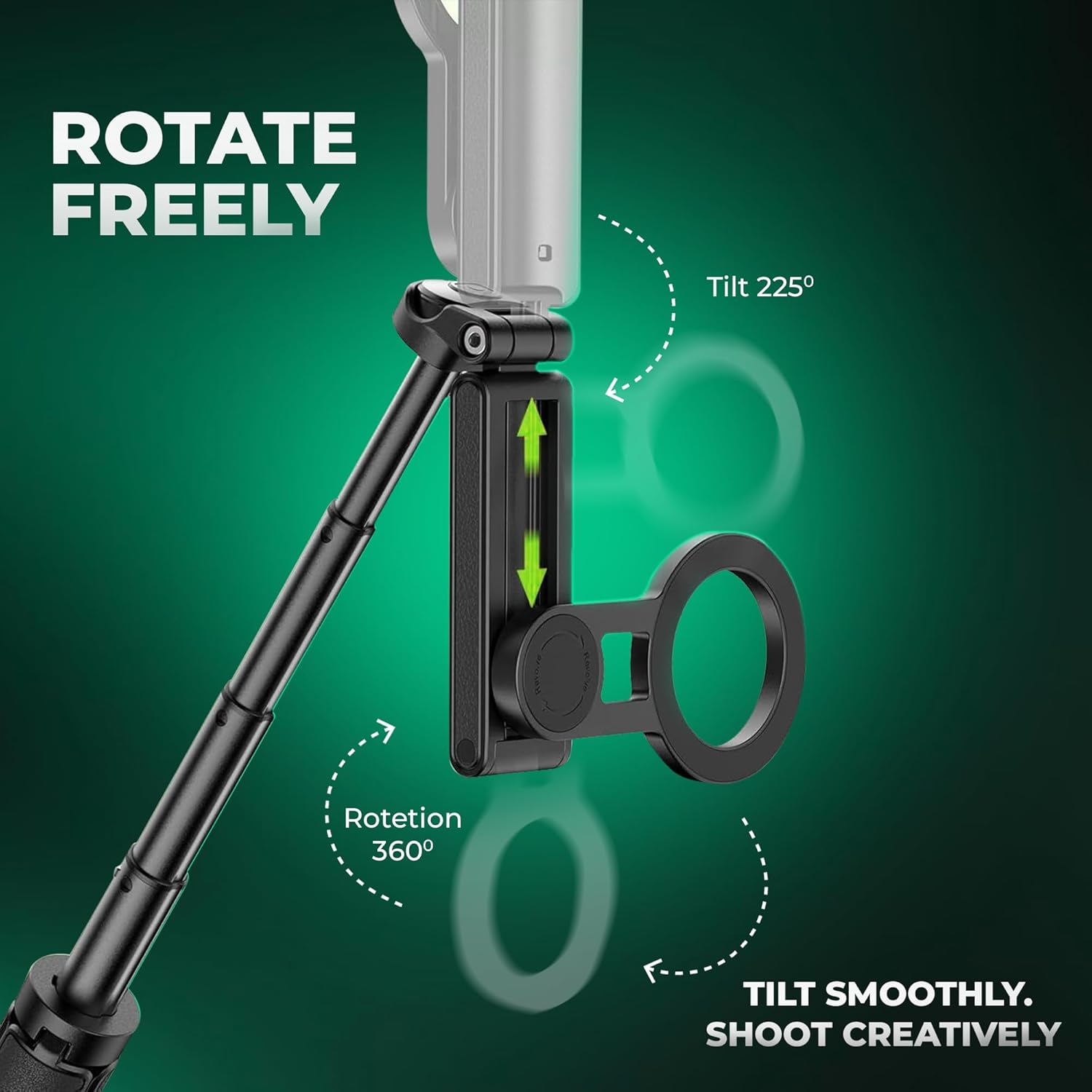 Digitek DTR 350 SS Magnetic Selfie Stick Tripod with 10m Bluetooth Remote, Pocket-Sized Design, 1Kg Max Load, 360° Rotation, Magnetic Phone Mount - Image 4