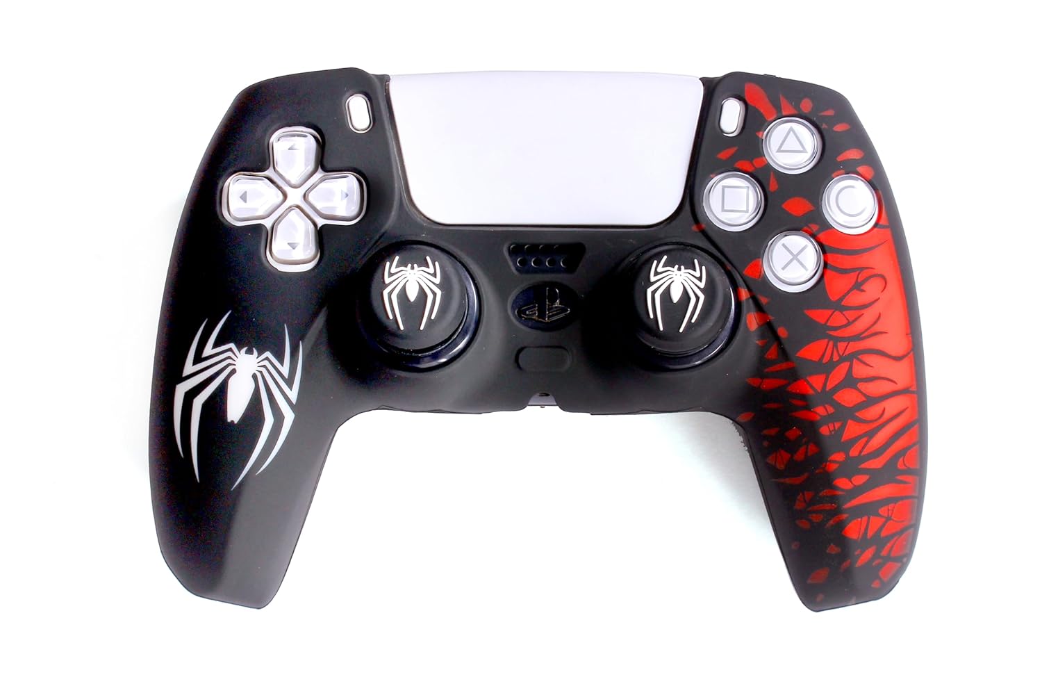 PS5 Controller Silicone cover Spiderman 2 edition with 2 x Spider Icon Thumb Grip White/Red - Image 2