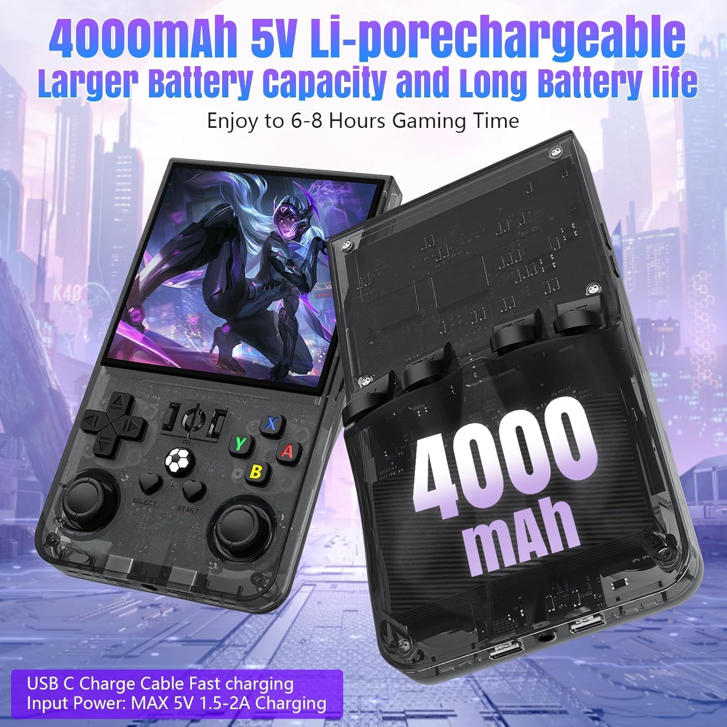 R36MAX 2025 New Upgrade Retro Handheld Game Console 64G,  18000+ Built-in Classic Games, Portable Hand Held Open Source Linux System 4.0-in 4k HD IPS Screen Video Player Grey - Image 4