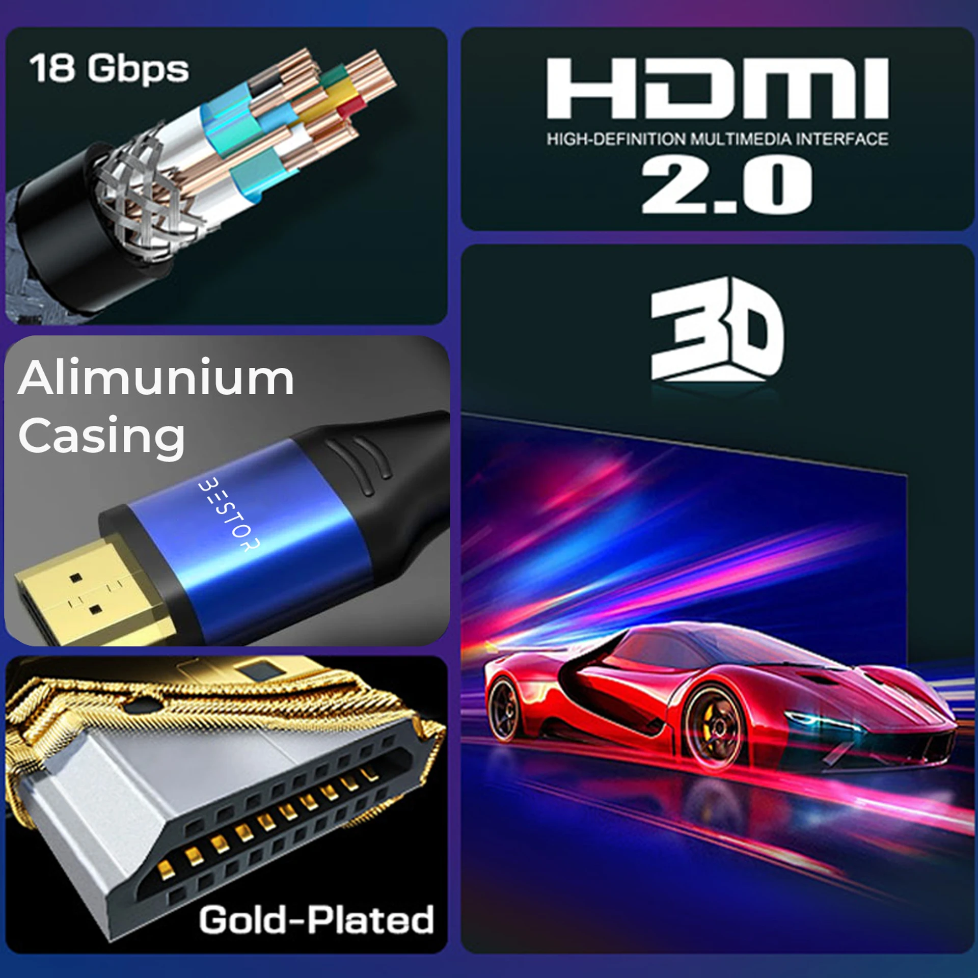 Hoc Technologies HDMI Cable 4K Braided Cables 2.0 Cables 1.5 Meter - Image 3