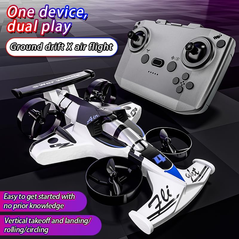 2-in-1 Flying Car & Stunt Drone, Racing Drift Aircraft 2in1 RC Quadcopter & Flying Car Toys Small Micro Indoor Remote Control Flying Car Toy - Image 3