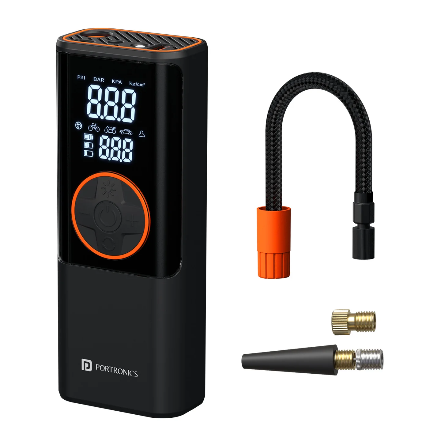 Portronics POR 2154 Vayu 4.0 Tyre Inflator with 2-in-1 Rechargeable & Corded Power, Preset Inflation Modes, Digital Display, Flashlight Torch, 2x 2000 mAh Battery Cells - Image 1