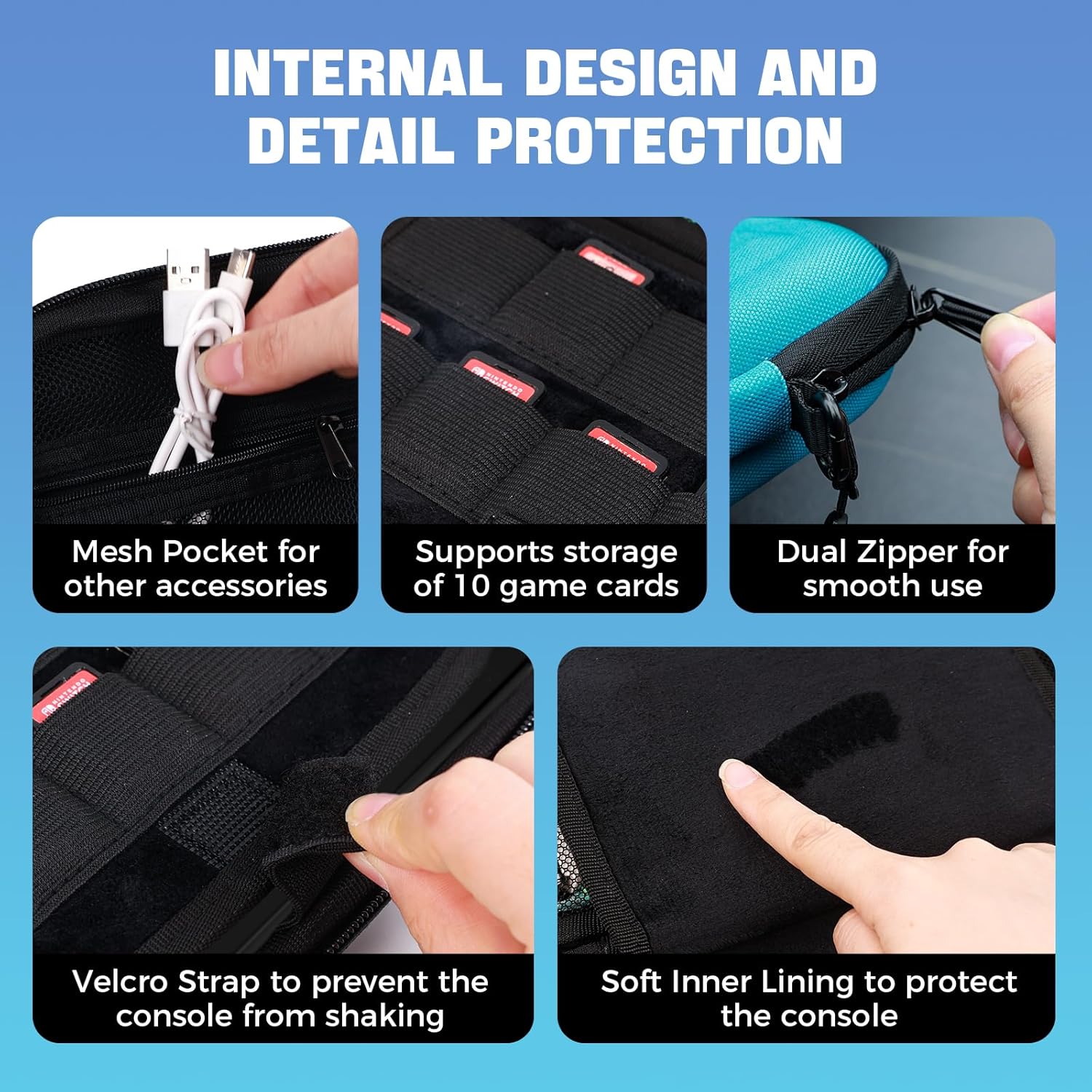 IINE Carry Case for Switch 2 Console, Protective Hard Shell Travel Storage Pouch with Mesh Bag, Durable Protective Bag Switch 2 Accessories EVA Case, Gradient Blue L1067 - Image 4