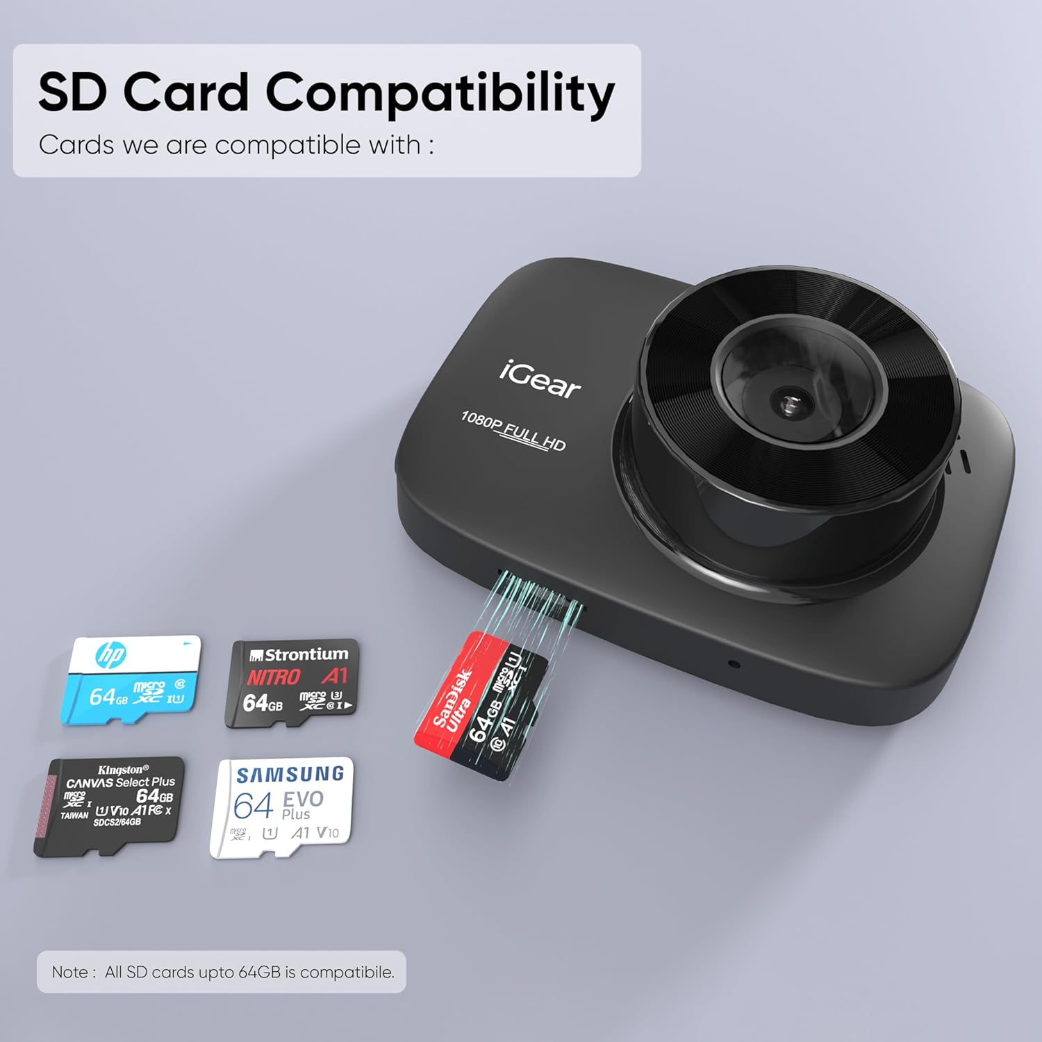 iGear VueCam Full HD 1080P Car Dash Cam, Front Rear Recording, 2.2" LCD, G-Sensor, Parking Mode, Motion Detection, Loop Recording, Wi-Fi App Control - Image 4