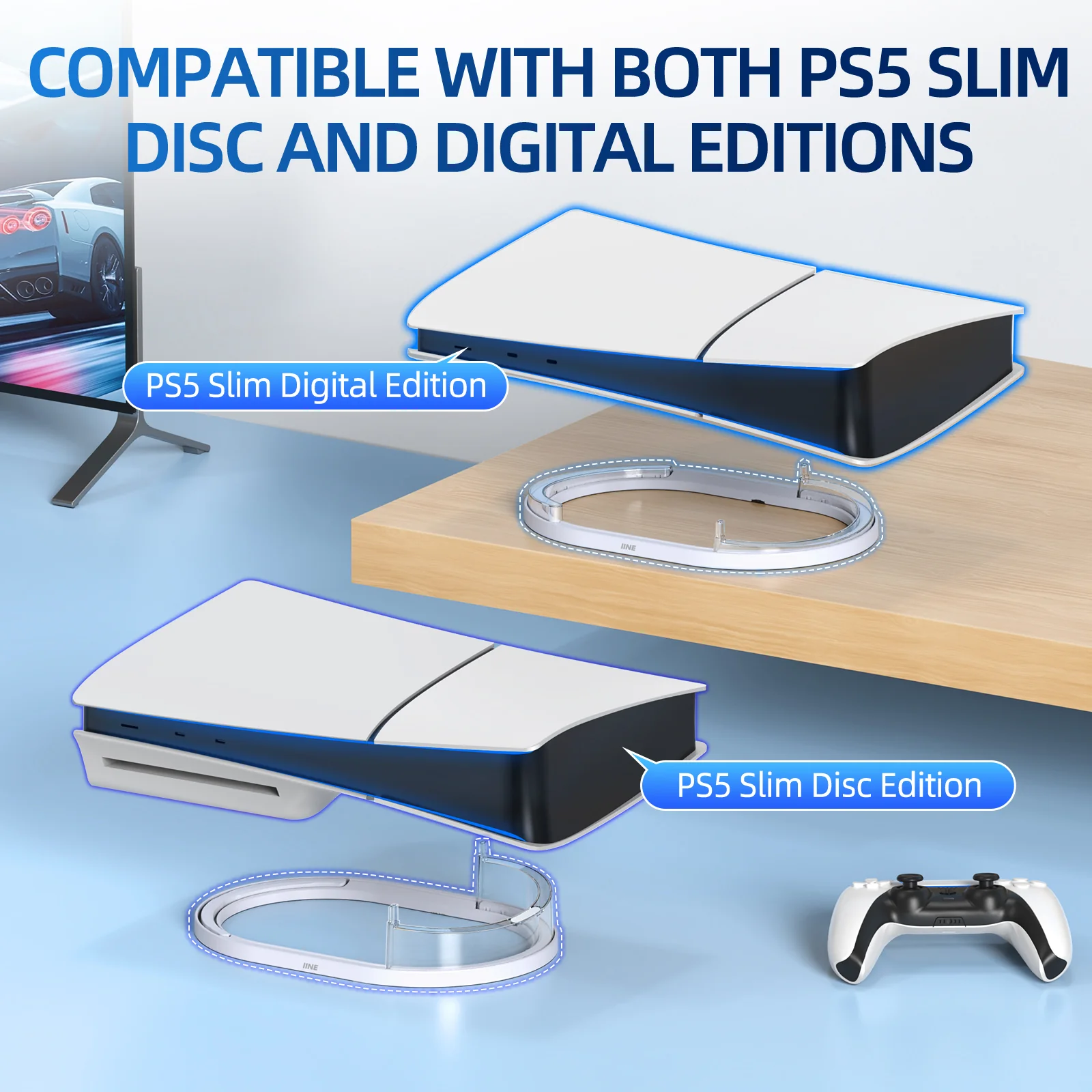 IINE PS5 Slim Horizontal Stand for PS5 Slim Disc And Digital Edition Easy installation Anti-Slip Anti-Drop Stand L985 - Image 6