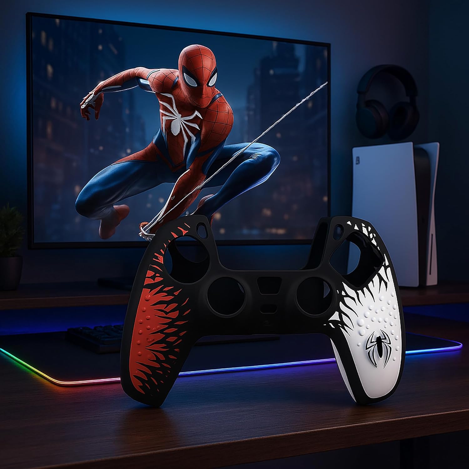 Deadskull PS5 Controller Silicone Case Spiderman Red theme 2 Thumb Caps, Touch Pad Skin - Image 7