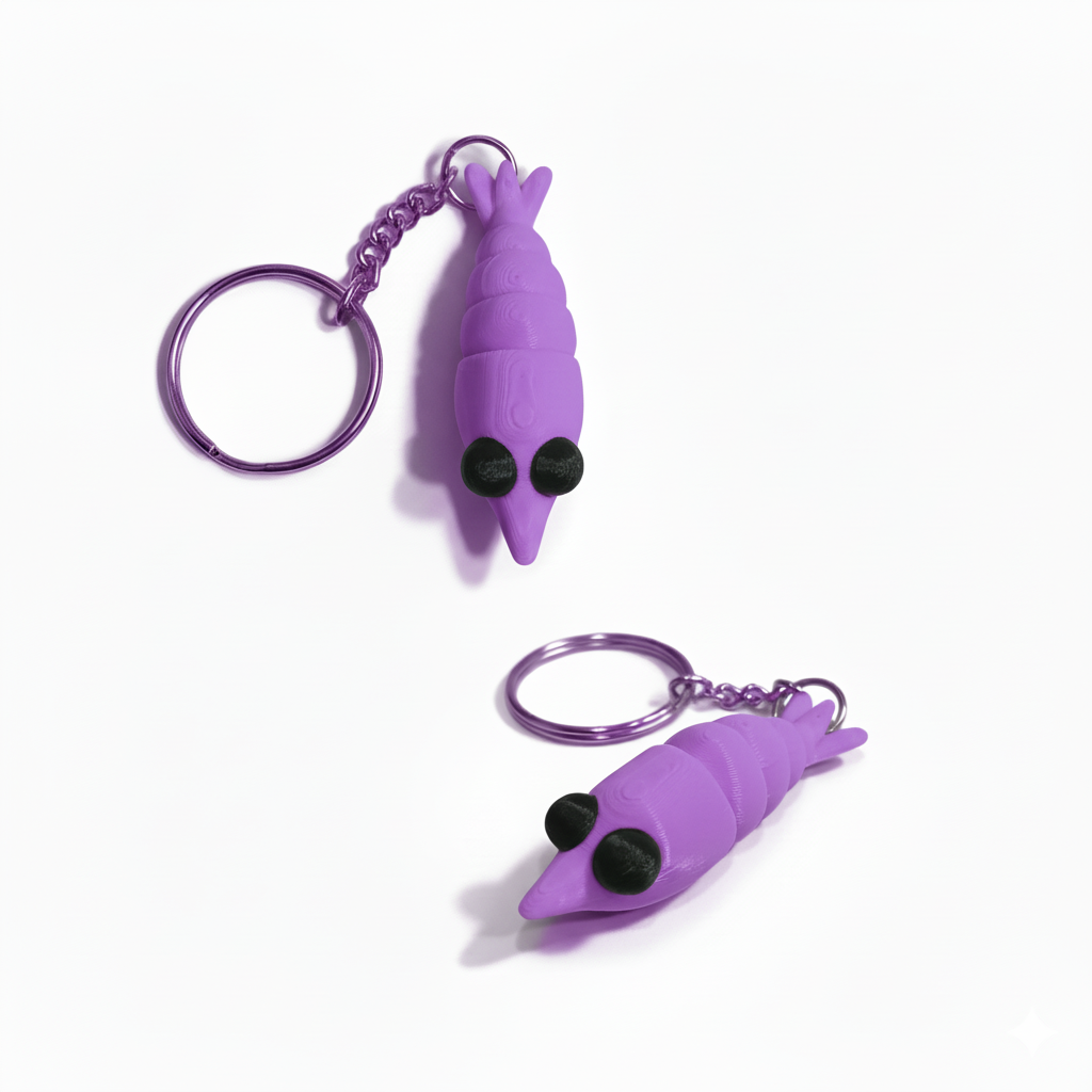 3D Printed Shrimp Keychain Purple - Image 3