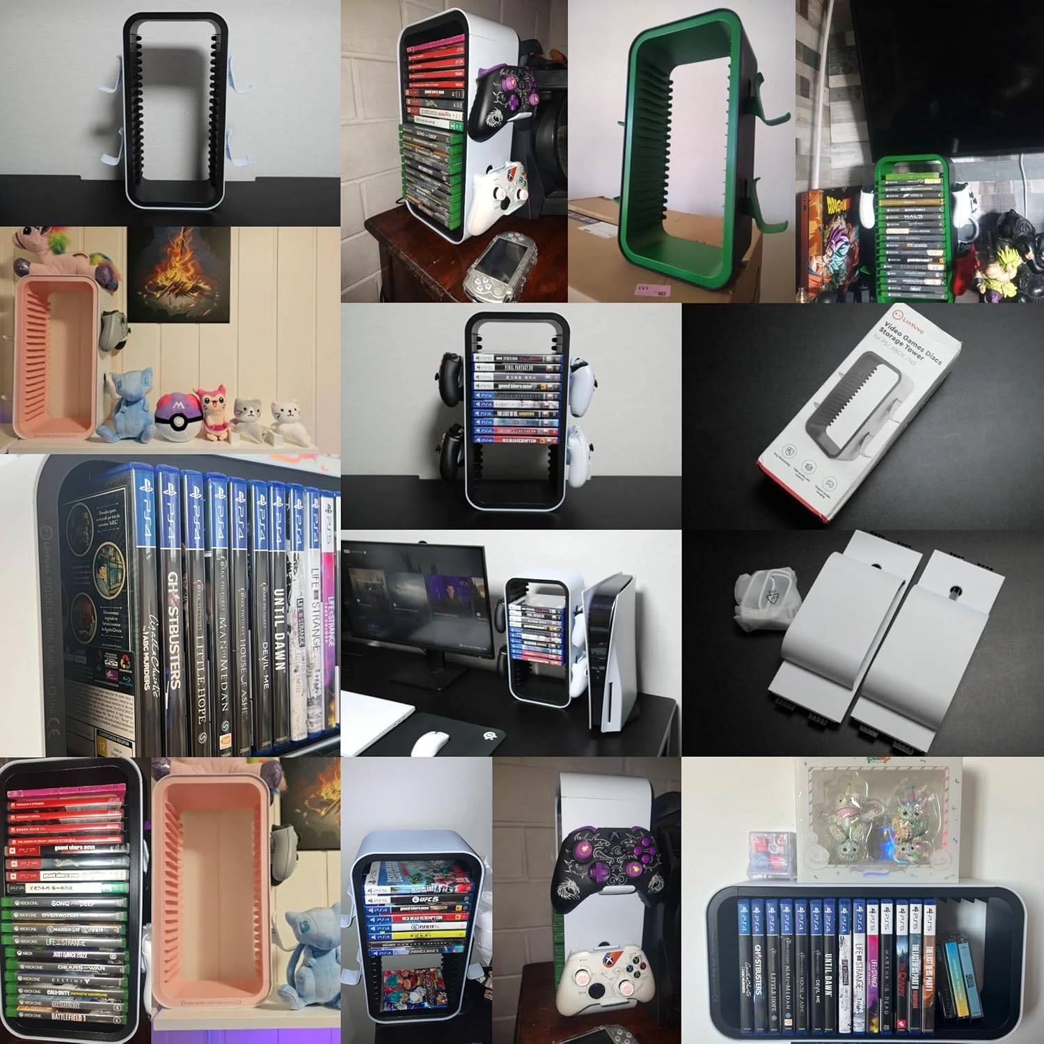 Game Disc Storage CD Rack Tower for PS5/Xbox Series, Holds 18 Game Discs, 4 Controller Green - Image 5