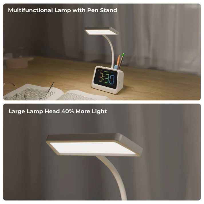 Xech Prism Alarm Clock with Lamp, Pen Stand Speaker, Rechargeable Desk Lamp for Study, Digital Clock, Mini Speaker, Gift for Office, Home & Kids White - Image 4