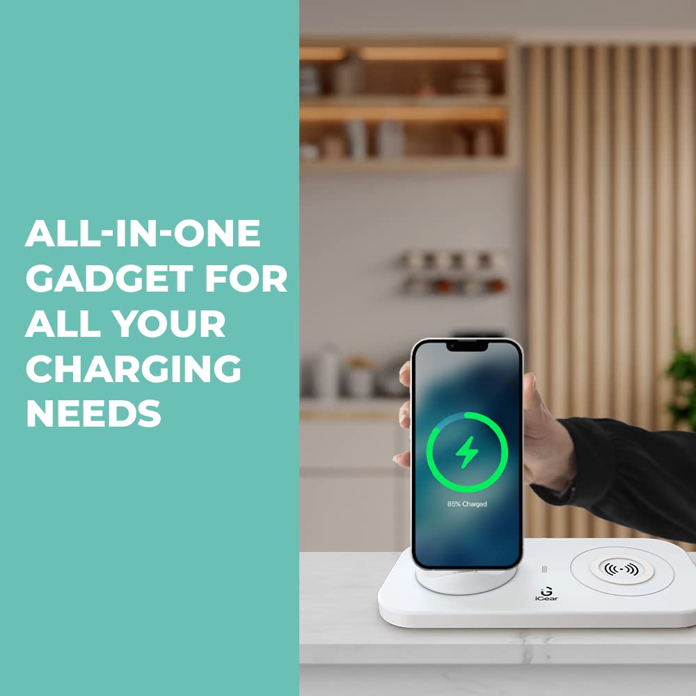 iGear DockMe 10W Fast charging with Docking and 15W Wireless Charger, Android, iOS and Type-C Charging pins,White - Image 6