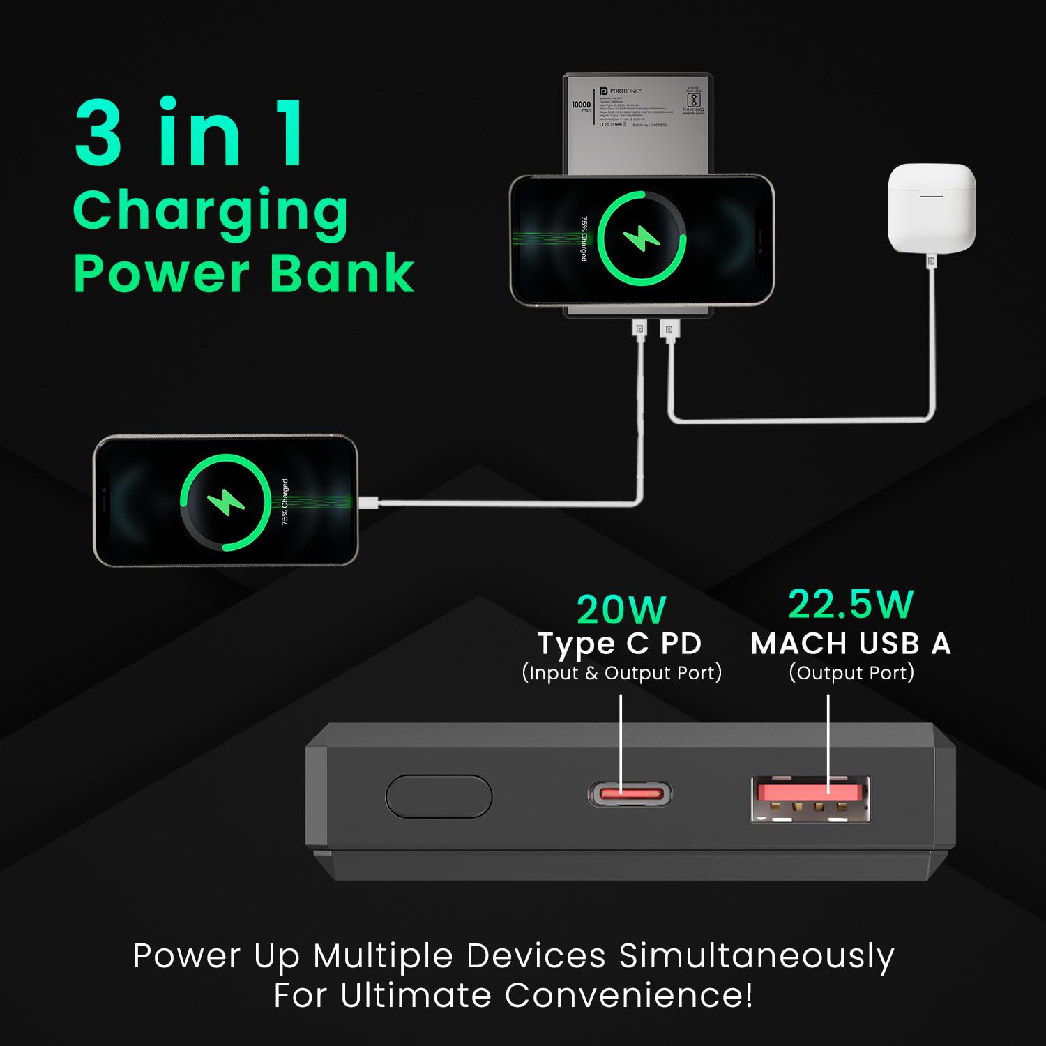 Portronics POR 2257 Luxcell MagClick 10k 10000 mAh 15W Magnetic Wireless Fast Charging Power Bank Premium Finish, 22.5 Wired Output - Image 5