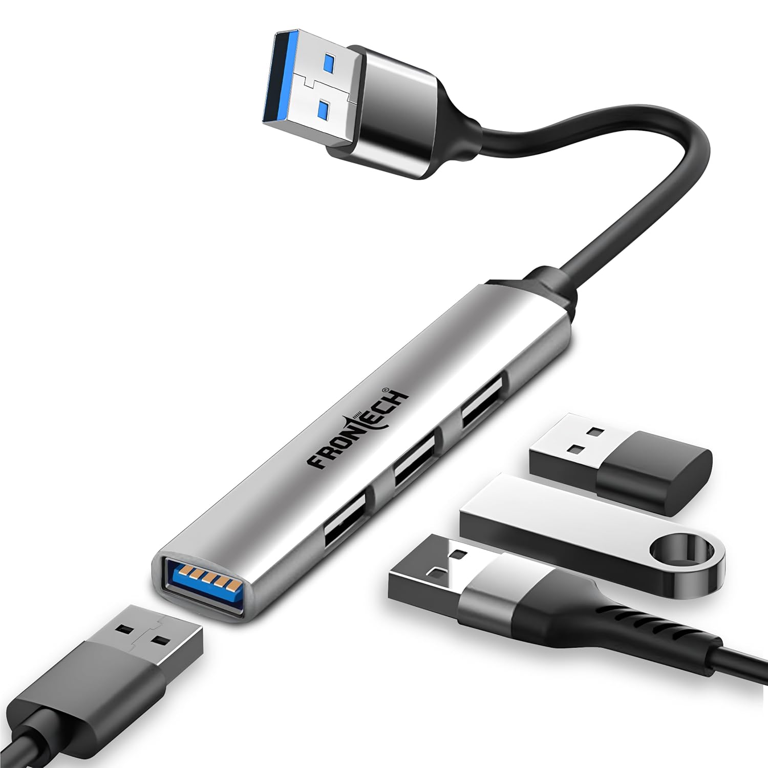 Frontech 4 in 1 Slim Multiport HUB Dock,1XUSB 3.0, 3X USB 2.0,Compact Metal Design, Upto 5 Gbps Hight Speed Data Transfer for Desktop,Laptop,Tablet - Image 1