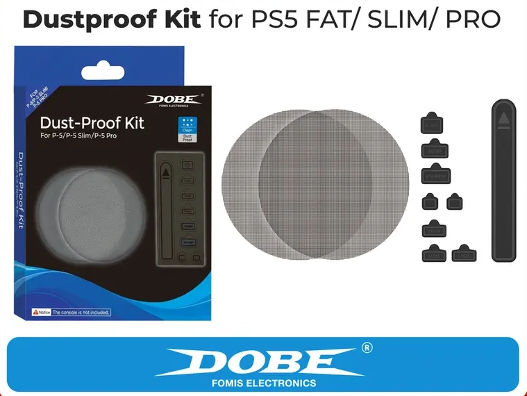 Dobe TPS-5519 PS5 Dust Cover Kit, Cooling Fan Dust Filter And Silicone Port Plugs Set, High-Density Breathable Mesh, Dust Protection, Air Intake - Image 1