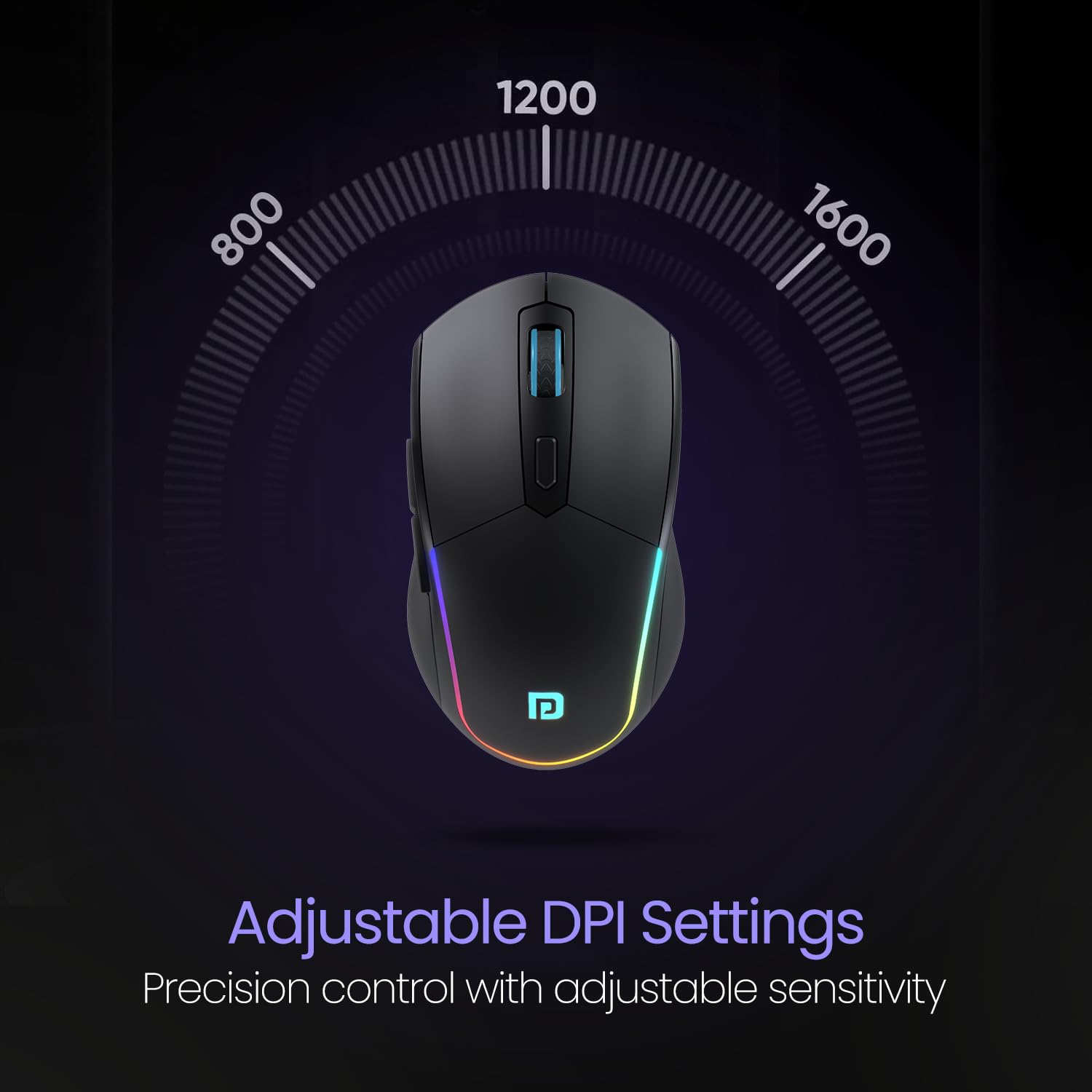 Portronics Toad One POR 1682 Bluetooth Mouse with 2.4 GHz & BT 5.3 Dual Wireless, 6 Buttons, Rechargeable, RGB Lights, Connect 3 Devices, Ergonomic Design for Laptop, Smartphone, Tablet Black - Image 8