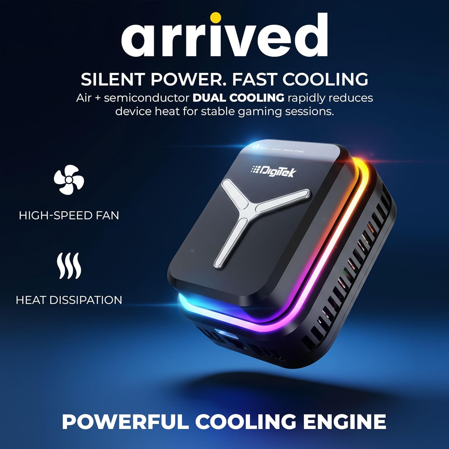 Digitek DCF 001  Magnetic Smartphone Cooler Fan with Built-In Battery, RGB Light Effects, Type-C Charging, for Mobile Gaming - Image 2