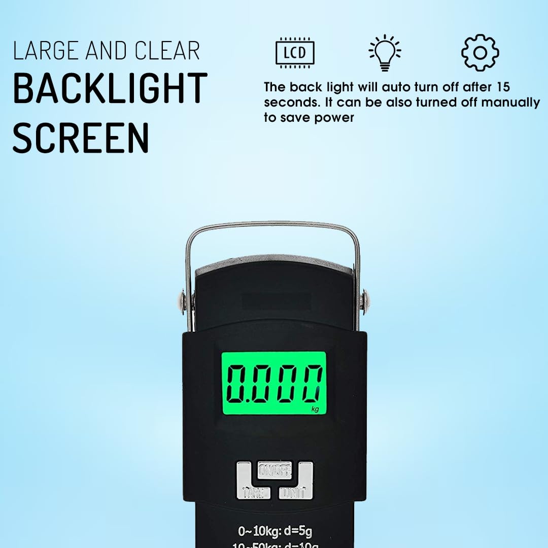 WH A08 digital weighing Scale machine for Luggage weighing, Weighing scale capable of 50kg, Scale with LCD Display And Stainless steel hook. - Image 2