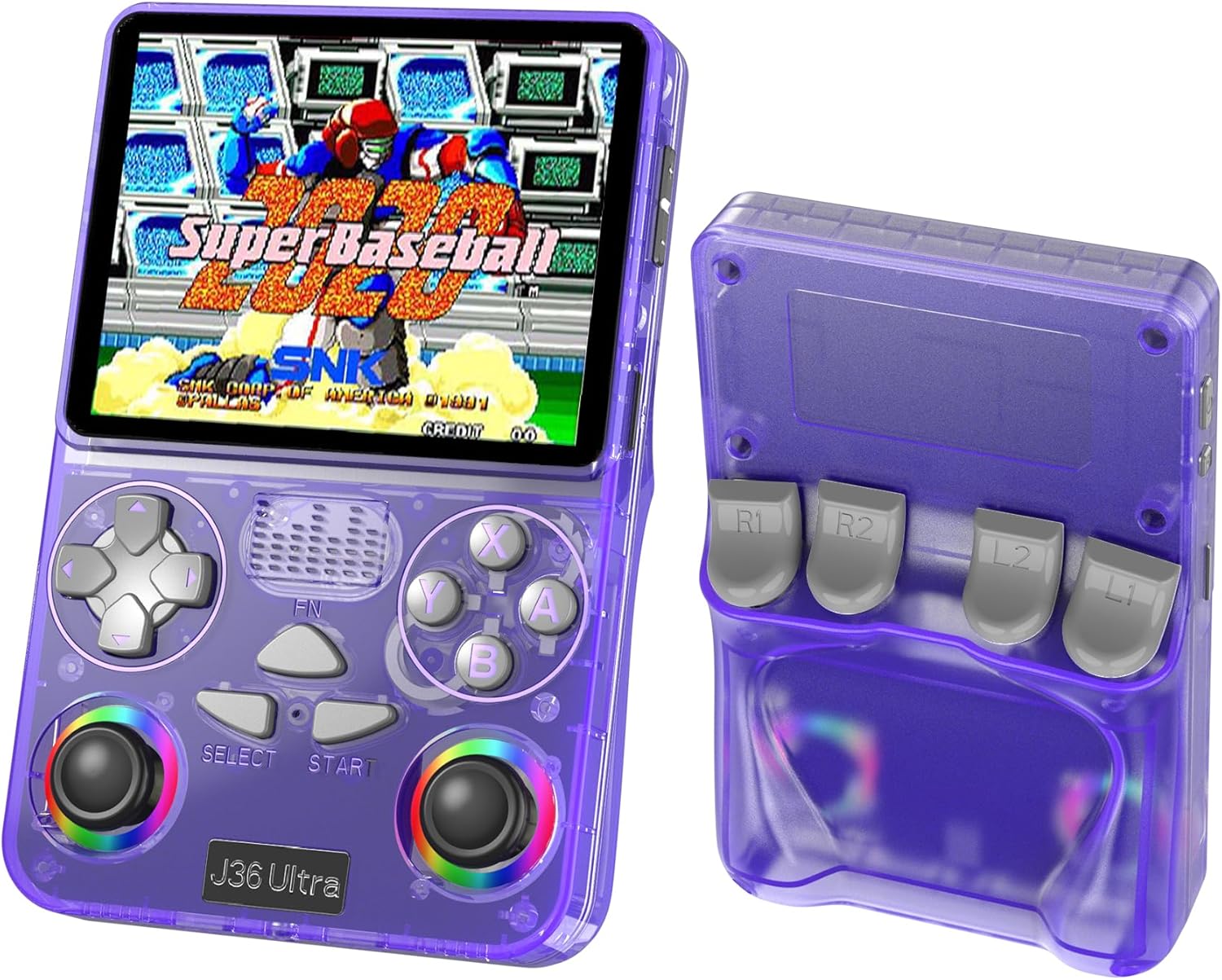 J36 Ultra Retro Handheld Game Console WIFI 3.5" IPS Screen,20000+ Classic Games,64G TF Card, 3000mAh Battery,Portable Gaming Player for Travel,Gift for Teen or Partner Purple - Image 1