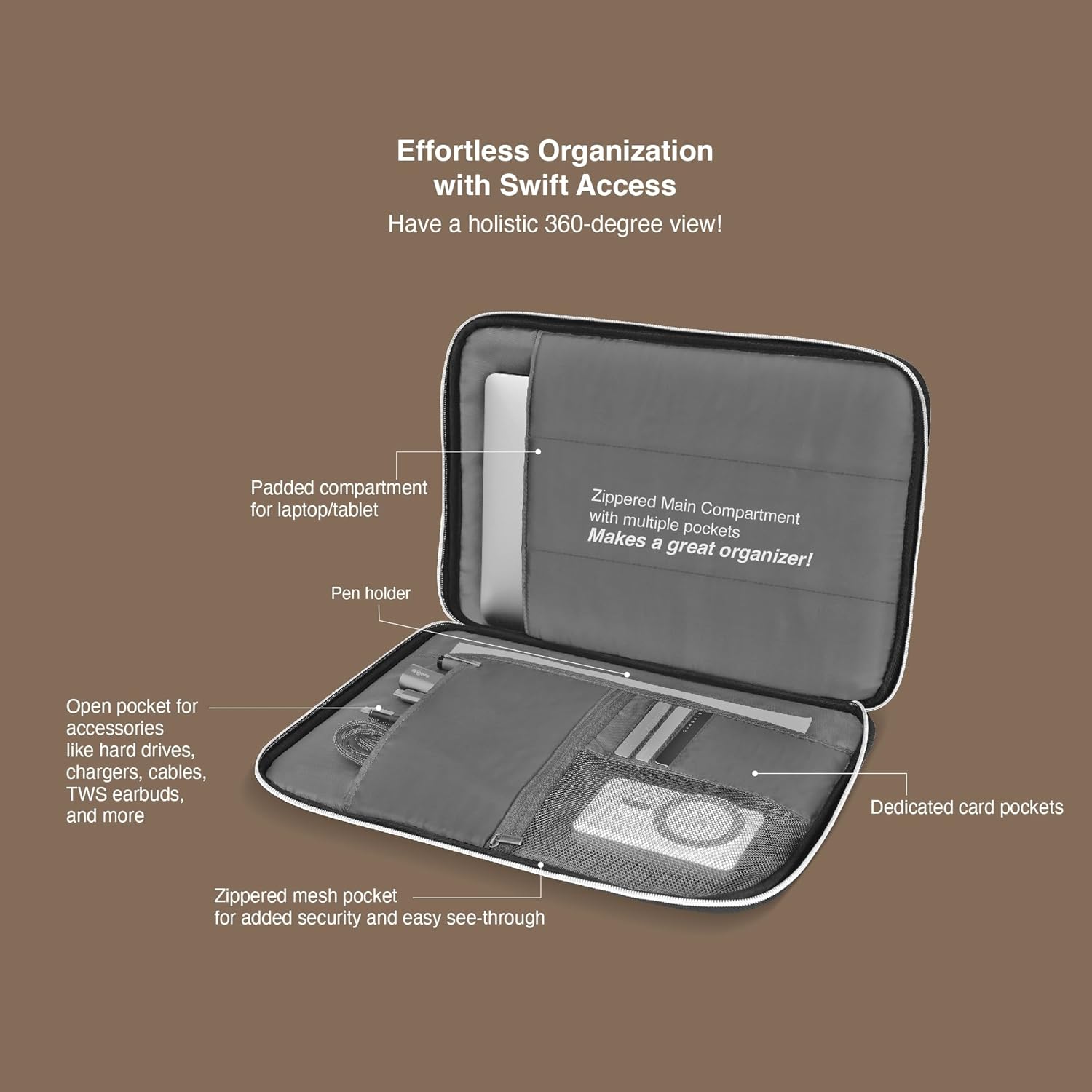 FINGERS Eleganto-OG2 Laptop Sleeve-Cum-Organiser Sleek And Smart Portfolio Organizer with Multiple Compartments, Ideal for Professionals And Daily Essentials, Fits up to 15" Laptops And Tablets - Image 8