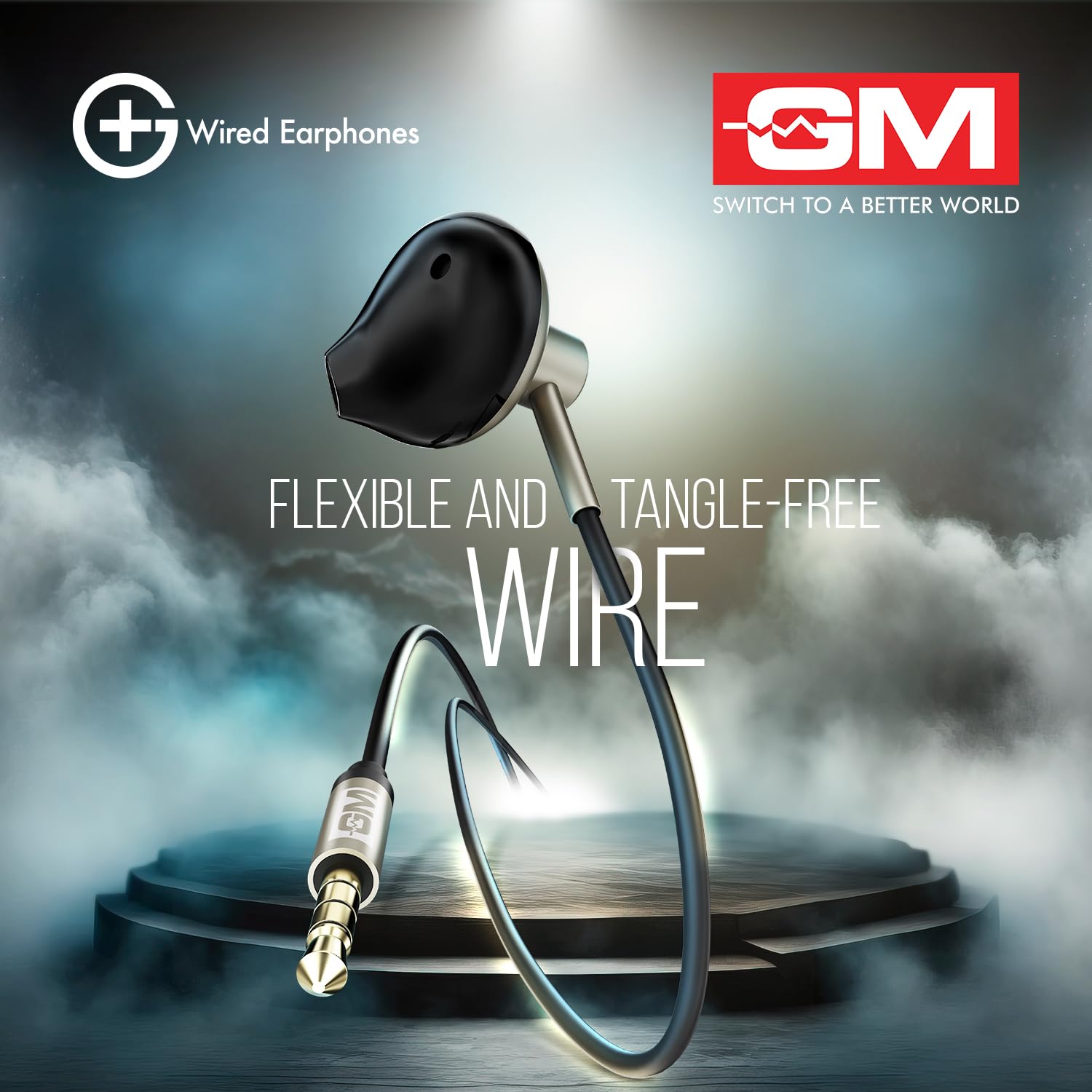 GM G+ Wired Earphone 14mm Dynamic Drivers, Built-in Mic, Stable, HD Calls,Half-in Ear Design,Inline Calling Mic Volume Control Lightweight TPE Wire - Image 6
