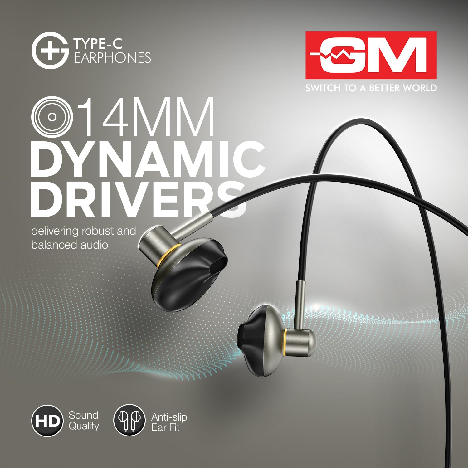 GM G+ Type-C Earphones with HD Sound, Half Ear Comfort Fit, Built-in Mic, One Touch Control, Metallic Finish, 14mm Drivers, Lightweight Wired USB-C Earphones for Calls and Music - Image 5