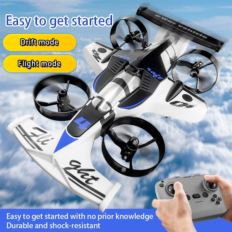 2-in-1 Flying Car & Stunt Drone, Racing Drift Aircraft 2in1 RC Quadcopter & Flying Car Toys Small Micro Indoor Remote Control Flying Car Toy - Image 4