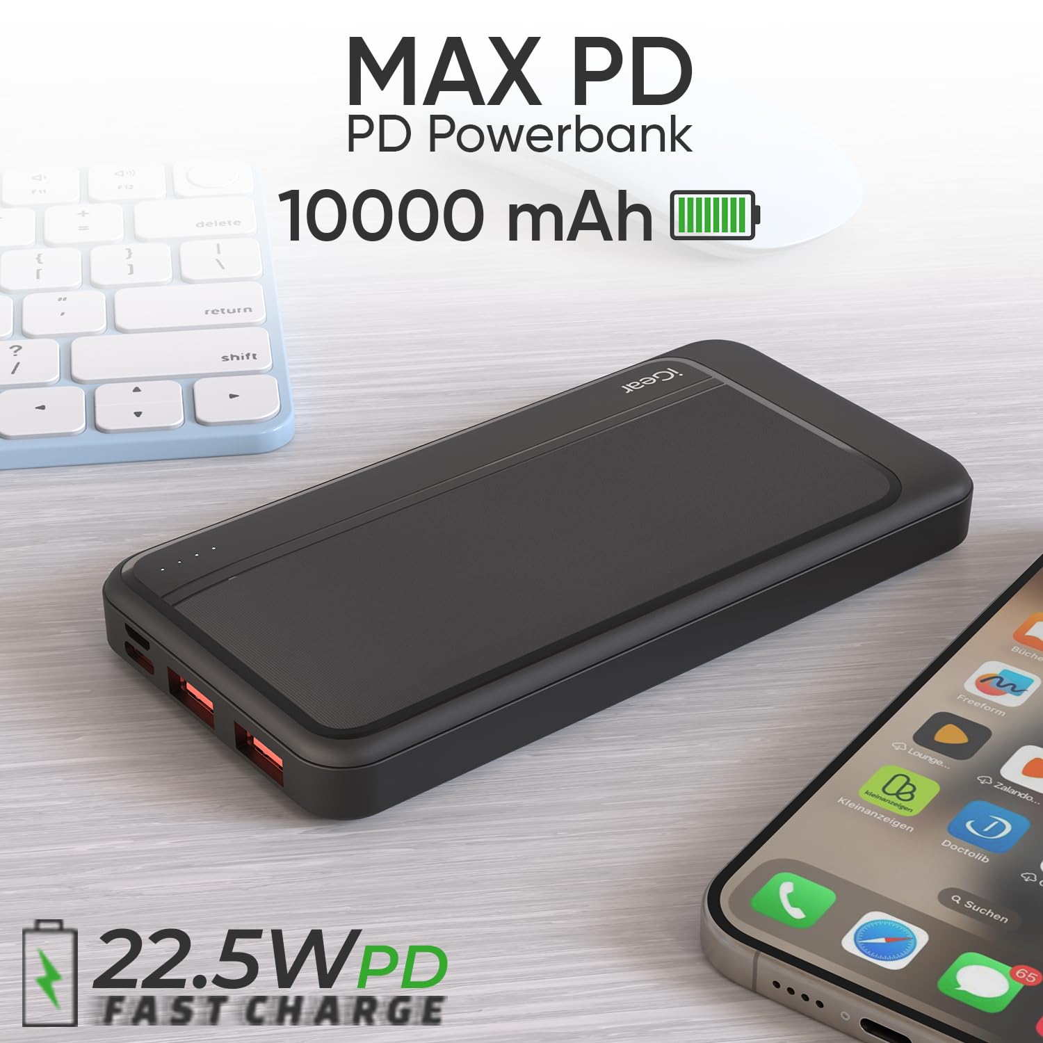 iGear Max PD Power Bank 10000mAh, Type-C PD 22.5W Fast Charging, Triple Output Ports, Battery Indicator, Wake-up Button, High-Speed Power Black - Image 7