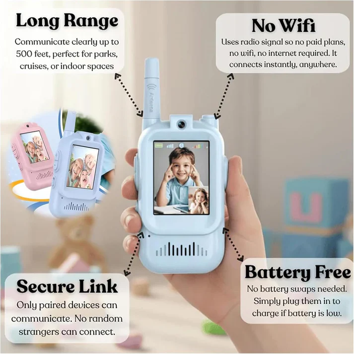 Video Walkie Talkie for Kids, Rechargeable, 2 PCS Pack, 2-Inch Screen, 2-Way Real-Time Video Call 1000FT Range, Indoor Outdoor HD Camera Multicolor - Image 11