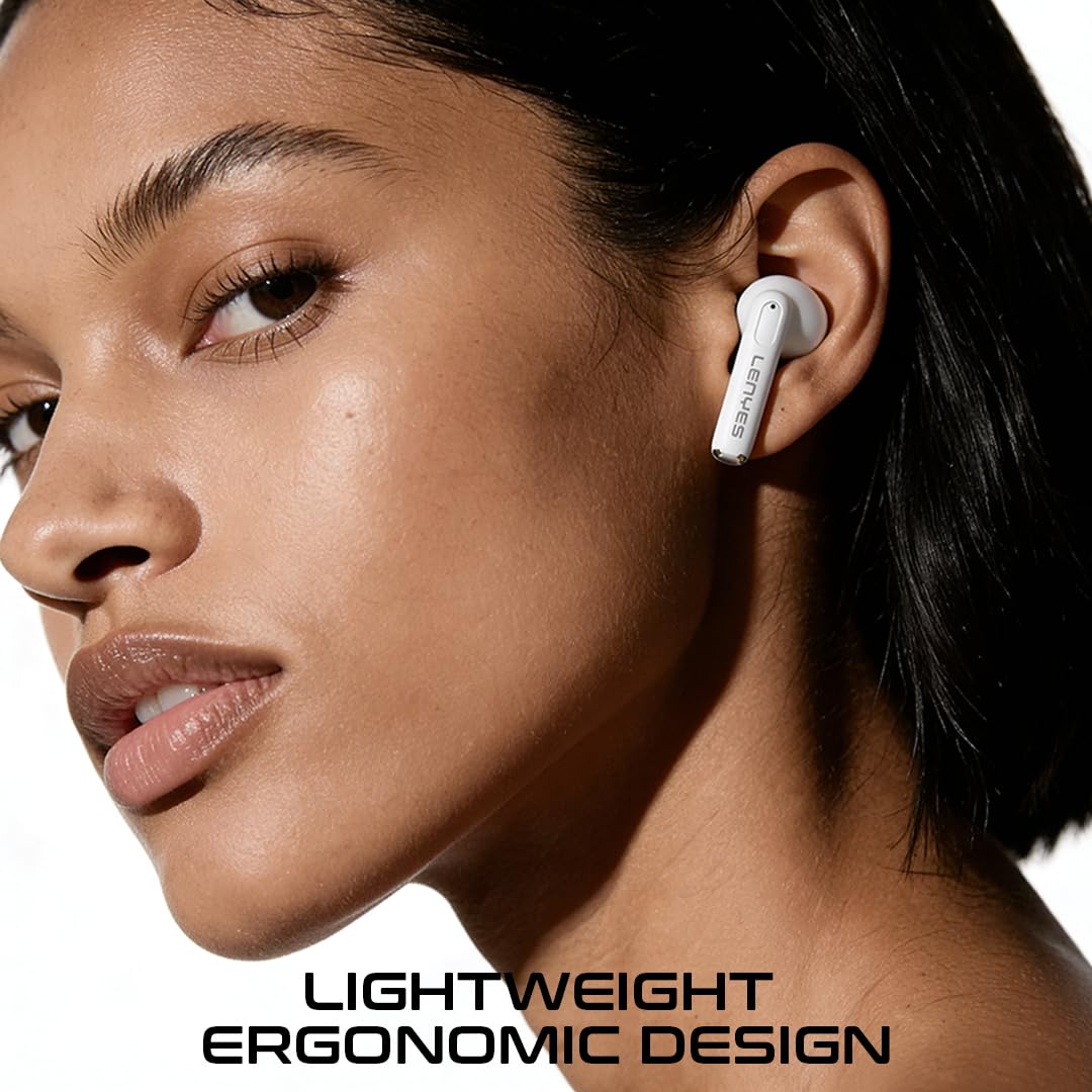 Lenyes AIR69 Wireless Earbuds, Scratch-Resistant Material, 13mm Drivers, Bluetooth 5.4, 20H Playtime, Type-C Fast Charging, Touch Controls White - Image 5