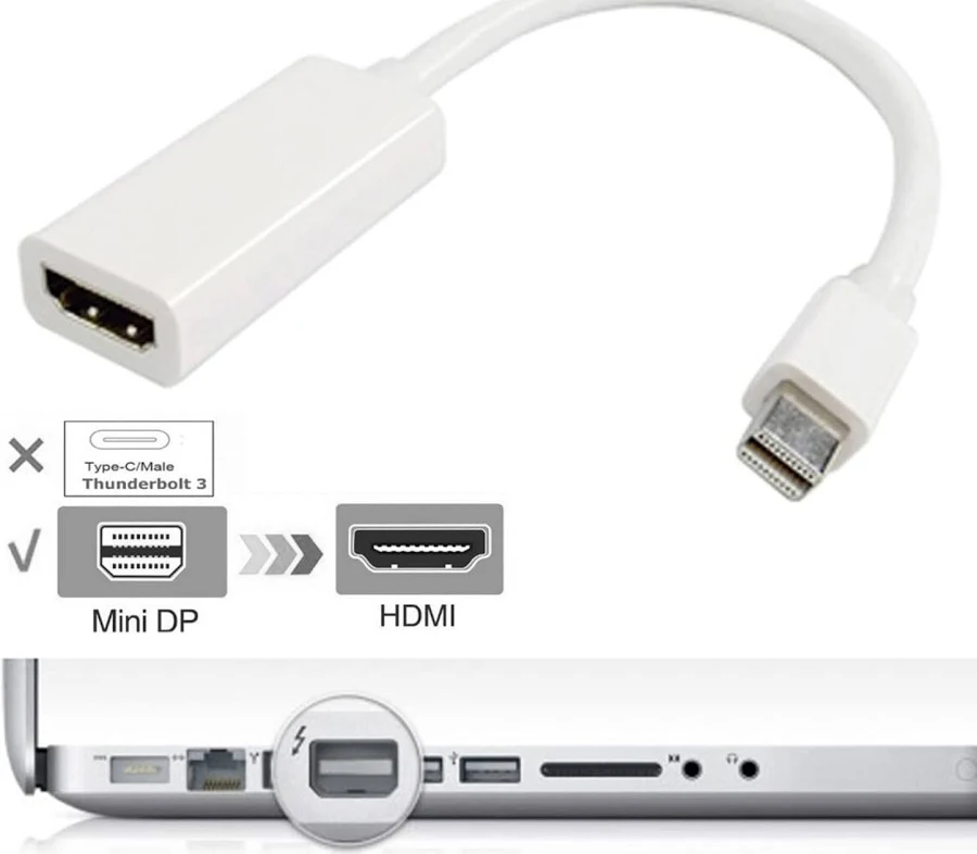Mini DisplayPort  Mini DP Thunderbolt to HDMI 4K HD Video Adapter for MacBook Pro iMac MacBook Air Mac Mini Laptop (37.1 cm, White) - Image 2