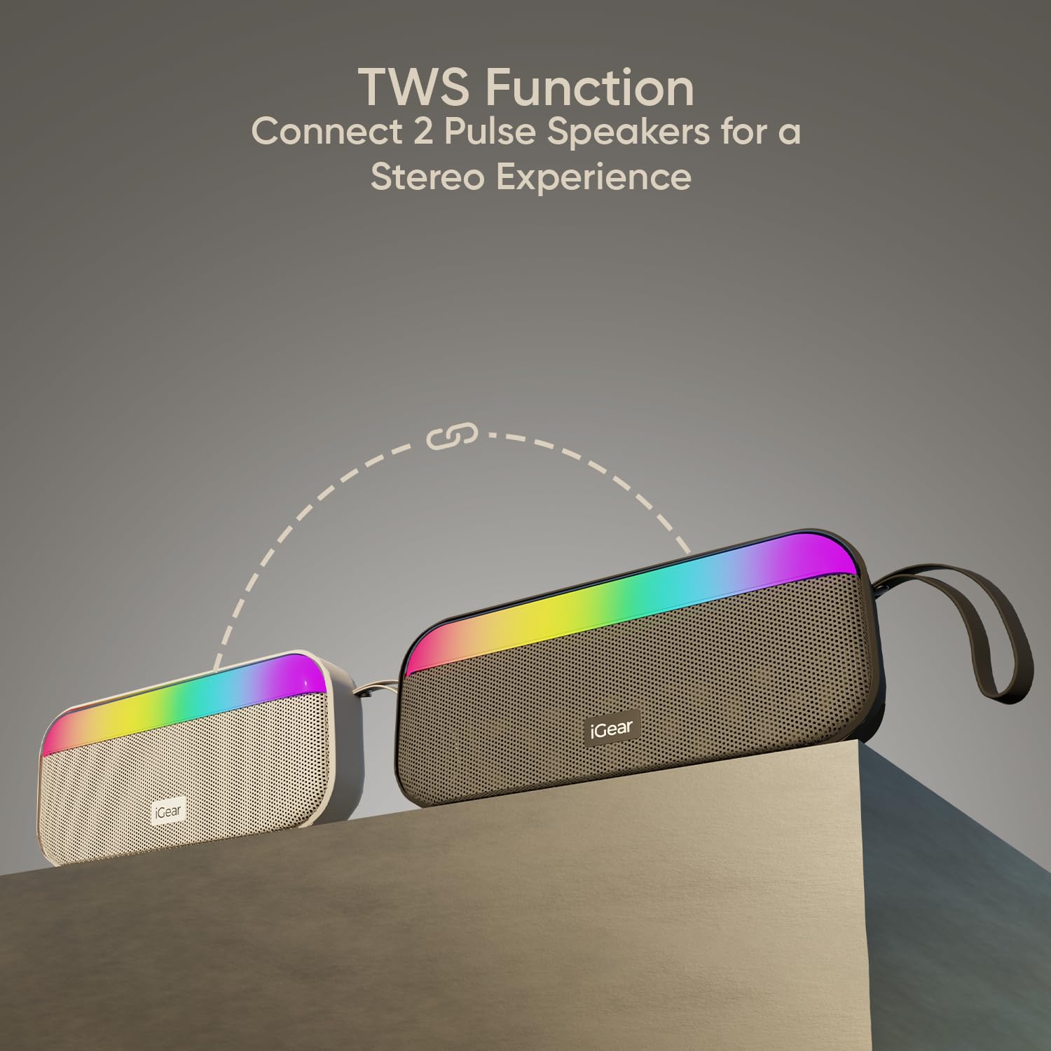 iGear Pulse 10W Mega Bass Speaker with RGB Lights, 3-Hour Playtime, TWS Function, Travel Loop , Multi-Connectivity Black - Image 7