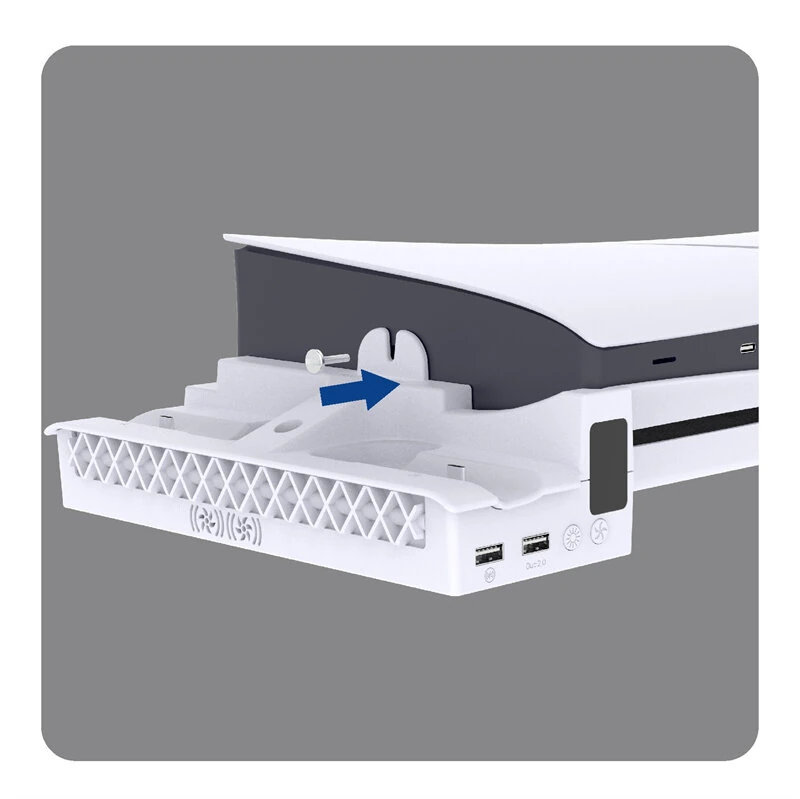 PGTECH GP-533 RGB Horizontal Console Bracket with Dual Gamepad Charging Port Built-in Dual Cooling Fan for PS5 Slim Host - White - Image 3