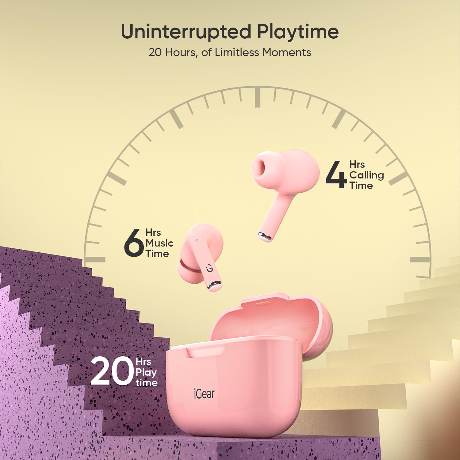 iGear Superbuds in-Ear TWS Earbuds with Bluetooth V5.4, Voice Assistance, 20H Playtime, Touch Control, Sweatproof, Clear Calls, Low Latency, Pink - Image 2