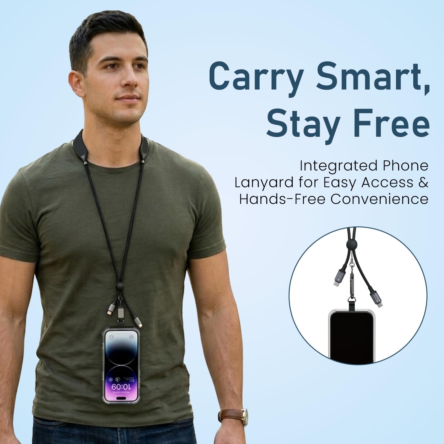 Portronics POR 3401 Pulse Line, 3-in-1 Smart Wearable Cable with Neck Massager & Phone Lanyard, 100W PD, Type-C Cable, Adjustable Nylon Braided Strap - Image 3