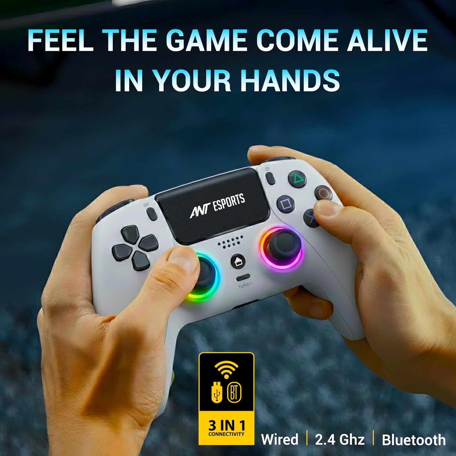 Ant Esports SUPERNOVA Tri Mode Enhanced Wireless Gamepad, Bluetooth 2.4G Dongle, Hall Joysticks, Triggers, Touchpad, RGB, No Stick Drift, No Dead Zone For Windows PC, Android, Steam, iOS, PS4 White - Image 3