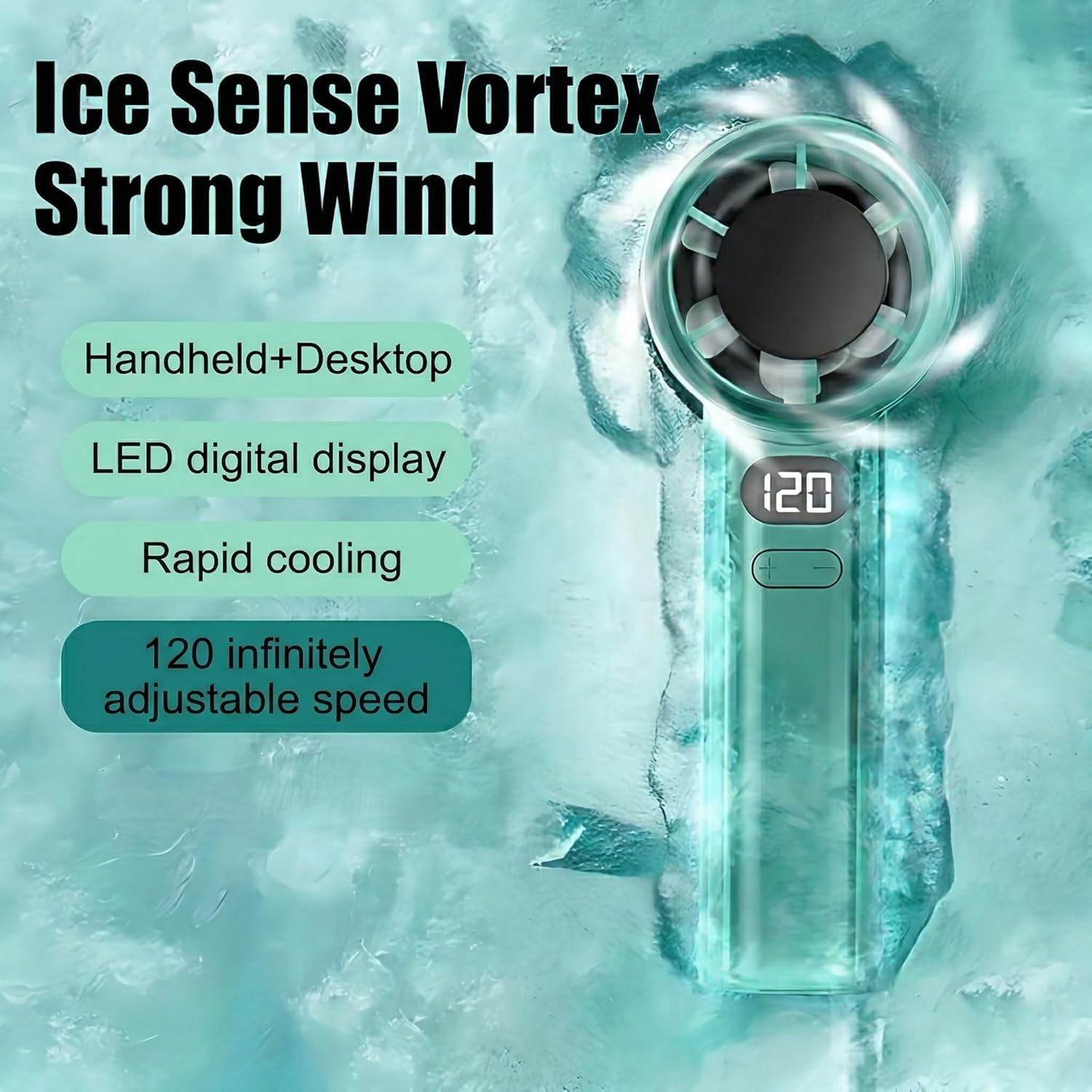 M11 Portable Handheld Fan, 120 Speed Stepless Adjustable Mini Turbo Fan, Rechargeable 1800mAh Battery, LED Digital Display, Type-C Fast Charging - Image 2