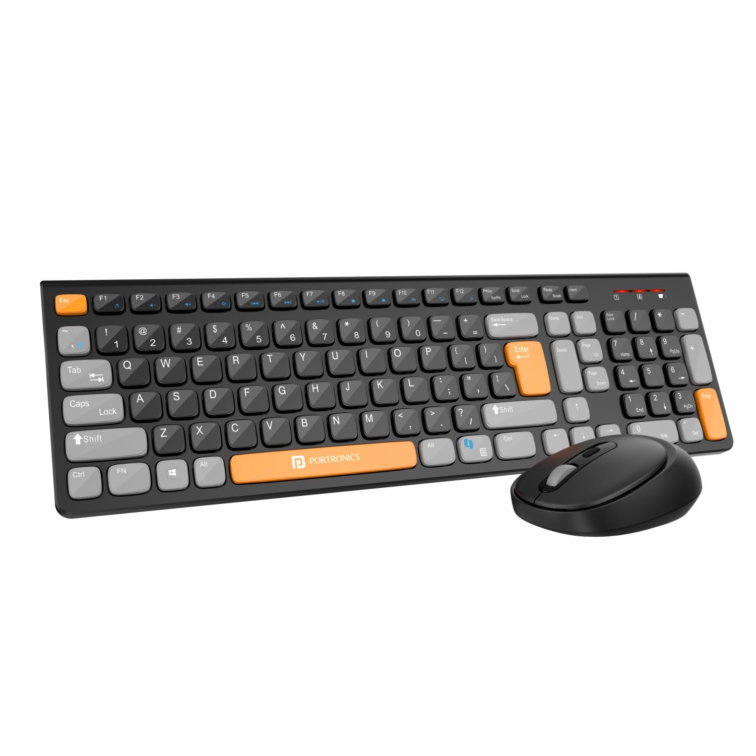 Portronics POR 2113 Key7 Combo Wireless Keyboard & Mouse Set with Copilot AI, 2.4 GHz USB Receiver, 10m Range, 12 Shortcut Keys, Adjustable DPI (Up to 1600), 10M Key Life for PC, Laptop, Mac(Black+Orange) - Image 1