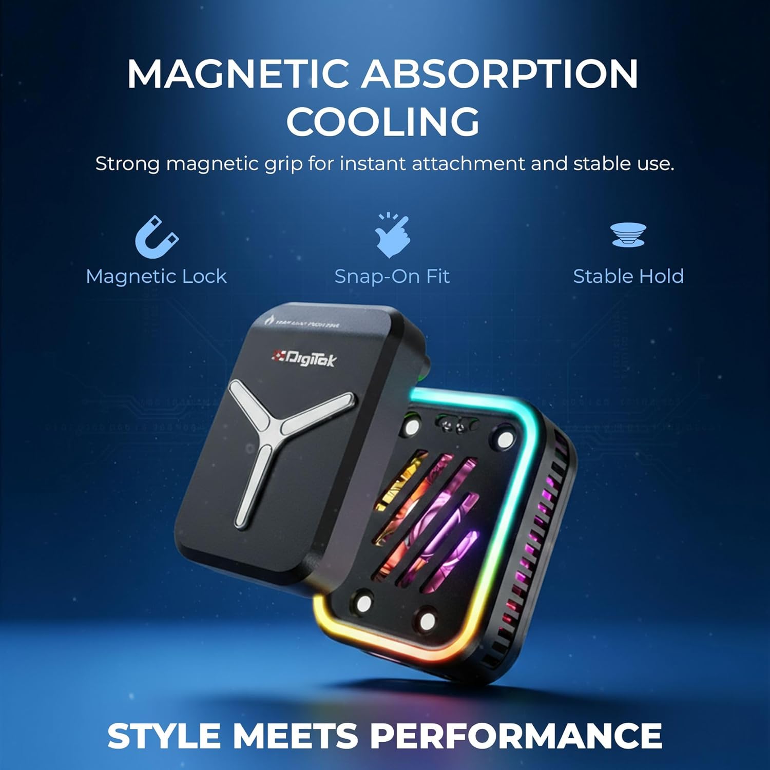 Digitek DCF 001  Magnetic Smartphone Cooler Fan with Built-In Battery, RGB Light Effects, Type-C Charging, for Mobile Gaming - Image 3