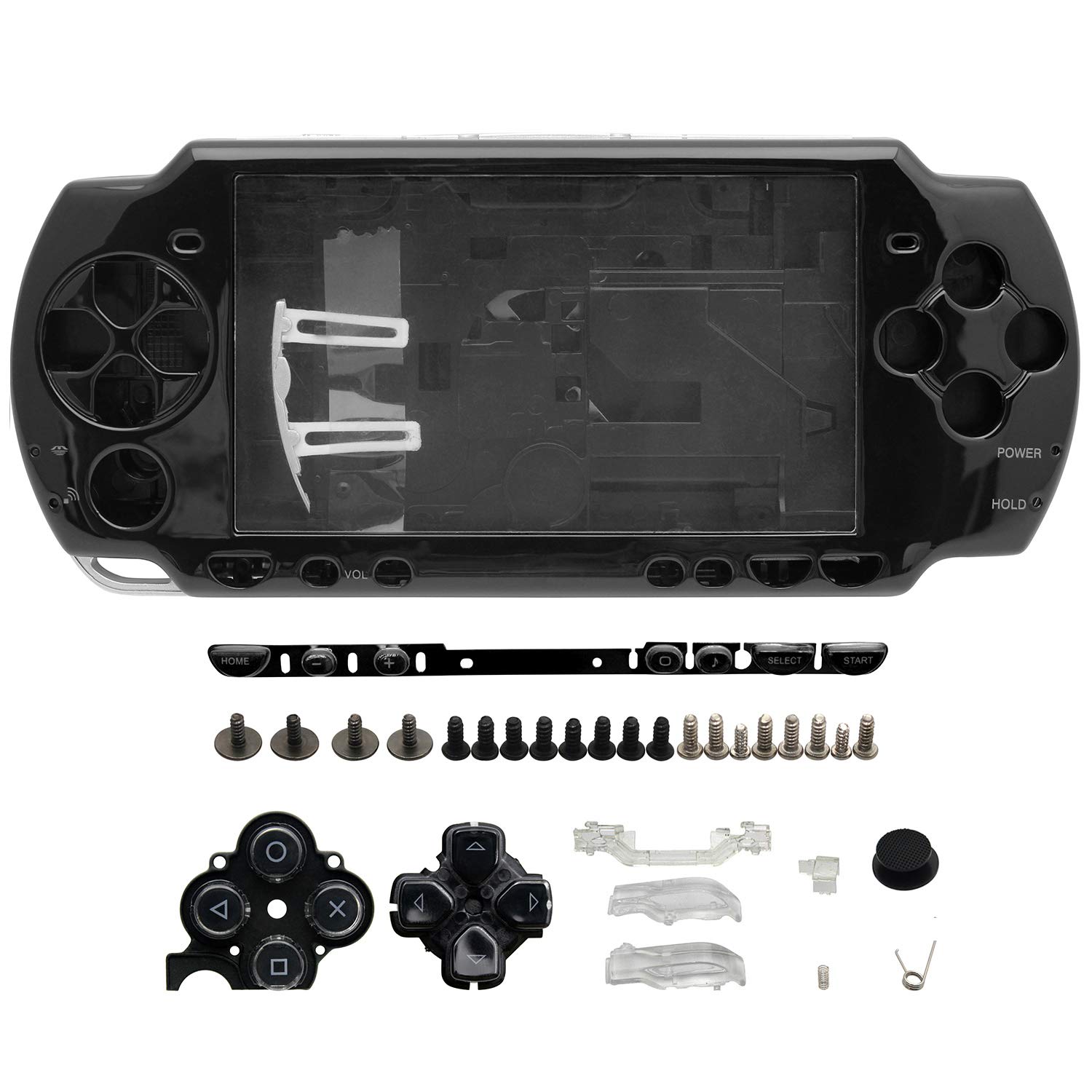 Full Housing Shell Faceplate Case Parts Replacement Compatible for PSP 2000 / 2001 / 2002 Console Color Black - Image 1