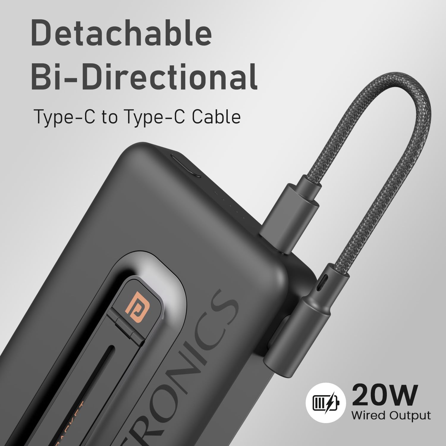 Portronics POR 2903 Revvo 15W Magsafe Wireless Powerbank 10000mAh Fast Charging Powerbank,Detachable Type C Cable,Mobile Stand,Type C Input/Output PD Port,iPhone 12 Above,Android Qi Enabled Devices Black - Image 5