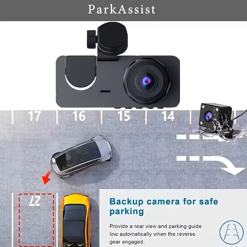 3 Channel Dash Cam Front and Rear Inside, 4K Full UHD Dash Camera for Cars,WDR,G-Sensor,2.0''IPS HD Screen, Loop Recording,24H Parking Monitor - Image 3