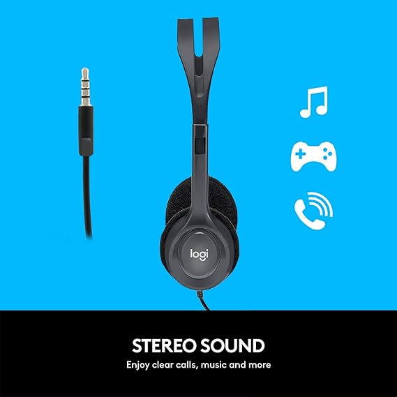 Logitech H111 Wired Headphones On Ear Headphones With Mic (Black) - Image 4