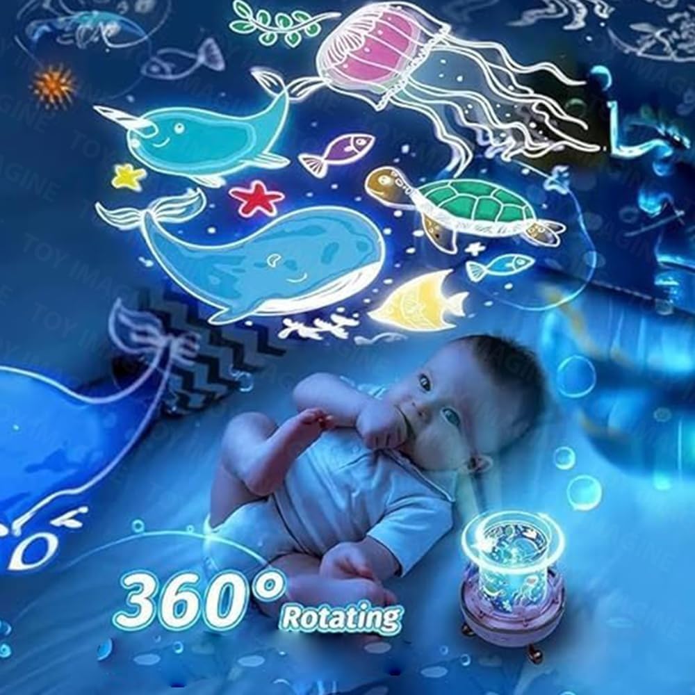 Bunny Carousel Night Light Projector, LED Lamp with 6 Rotating Films, Star Projection for Nursery & Kids Room Decor, Rotatable Rabbit Light, Pink - Image 12