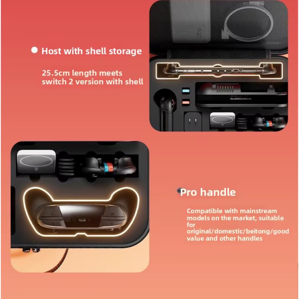 Nintendo Switch 2 Carrying Travel Case Bag for Nintendo Switch 2, Large Capacity EVA Hard Shell Slots for Dock All Accessories Black - Image 5