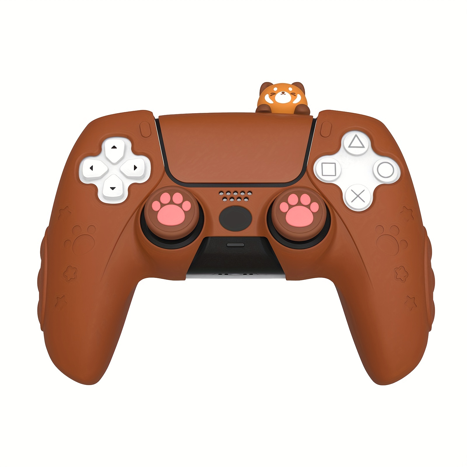 IINE PS5 Controller Adorable Bear Skin Set, Featuring 2 Thumb Grip Caps and 1 Sticker, Anti-slip Silicone Protective Cover Skin Case for Playstation 5 Wireless Controller Brown - Image 1
